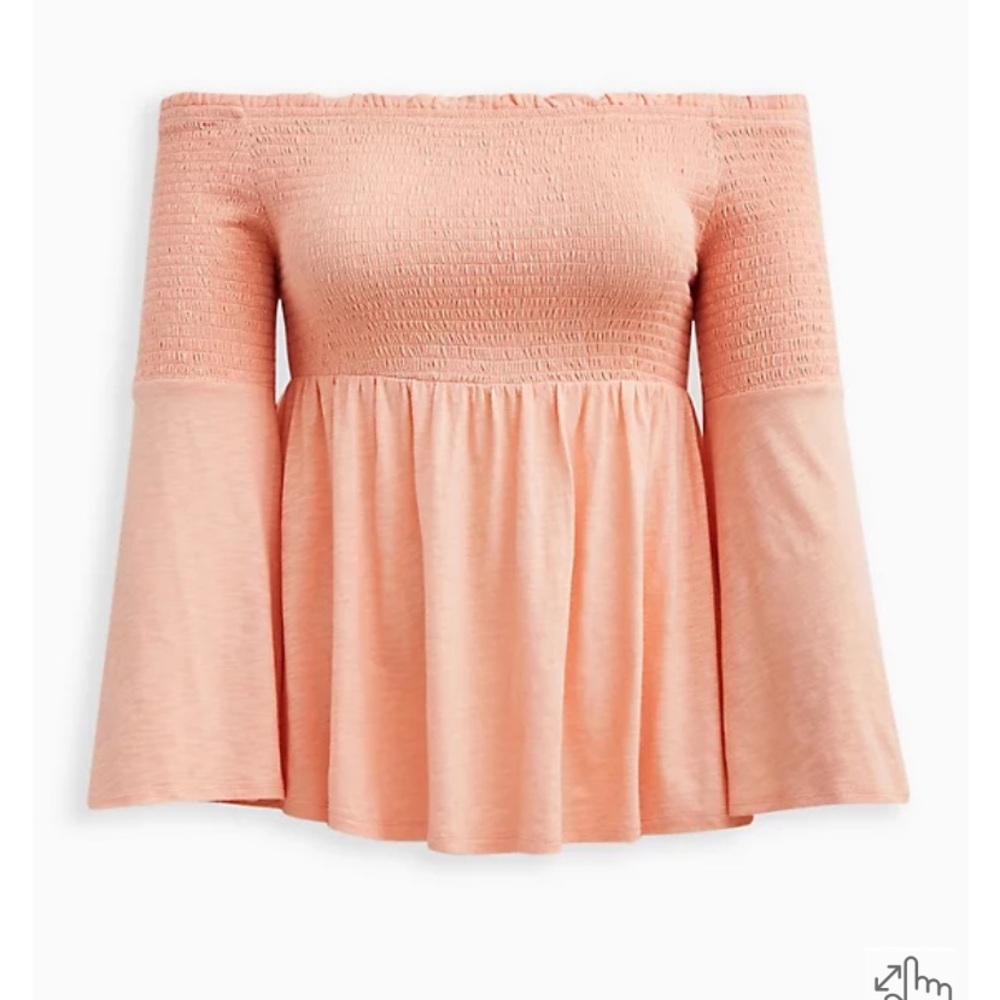 Peach Smocked Bell Sleeve Top